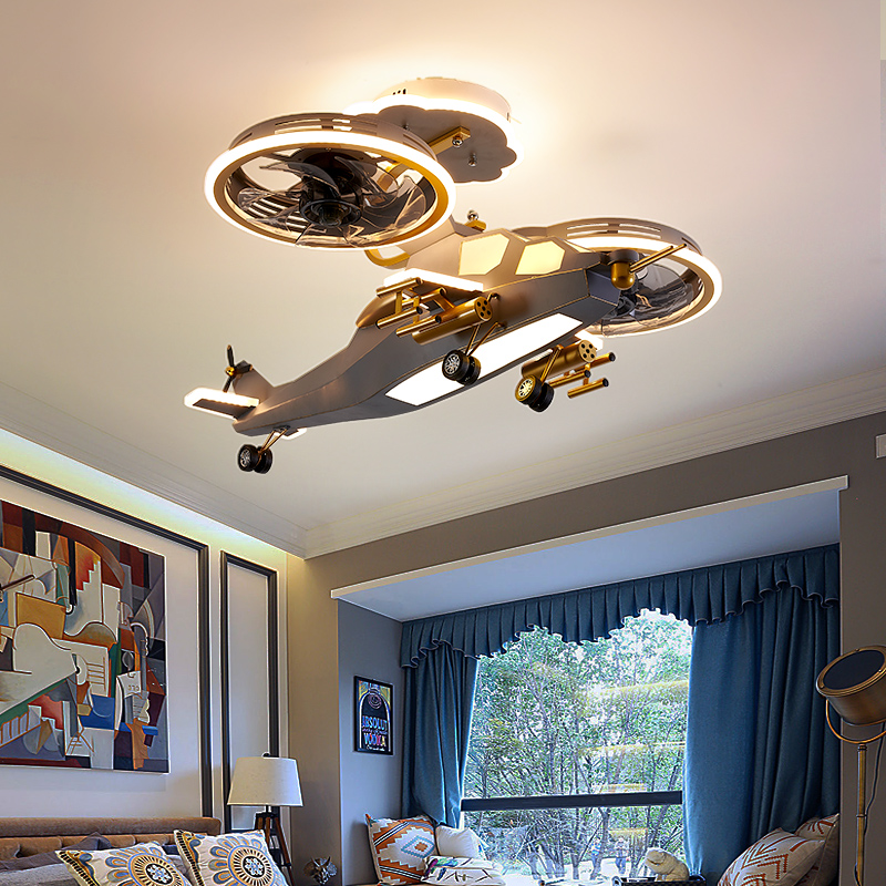Lámpara de techo con forma de helicóptero para niños, ventilador de techo  para dormitorio, ventilador de techo con luces, lámparas de techo LED