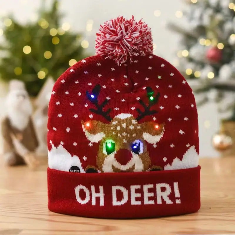 Xv7TGorro de Navidad con luz LED para hombre y mujer gorro de punto Unisex ideal para